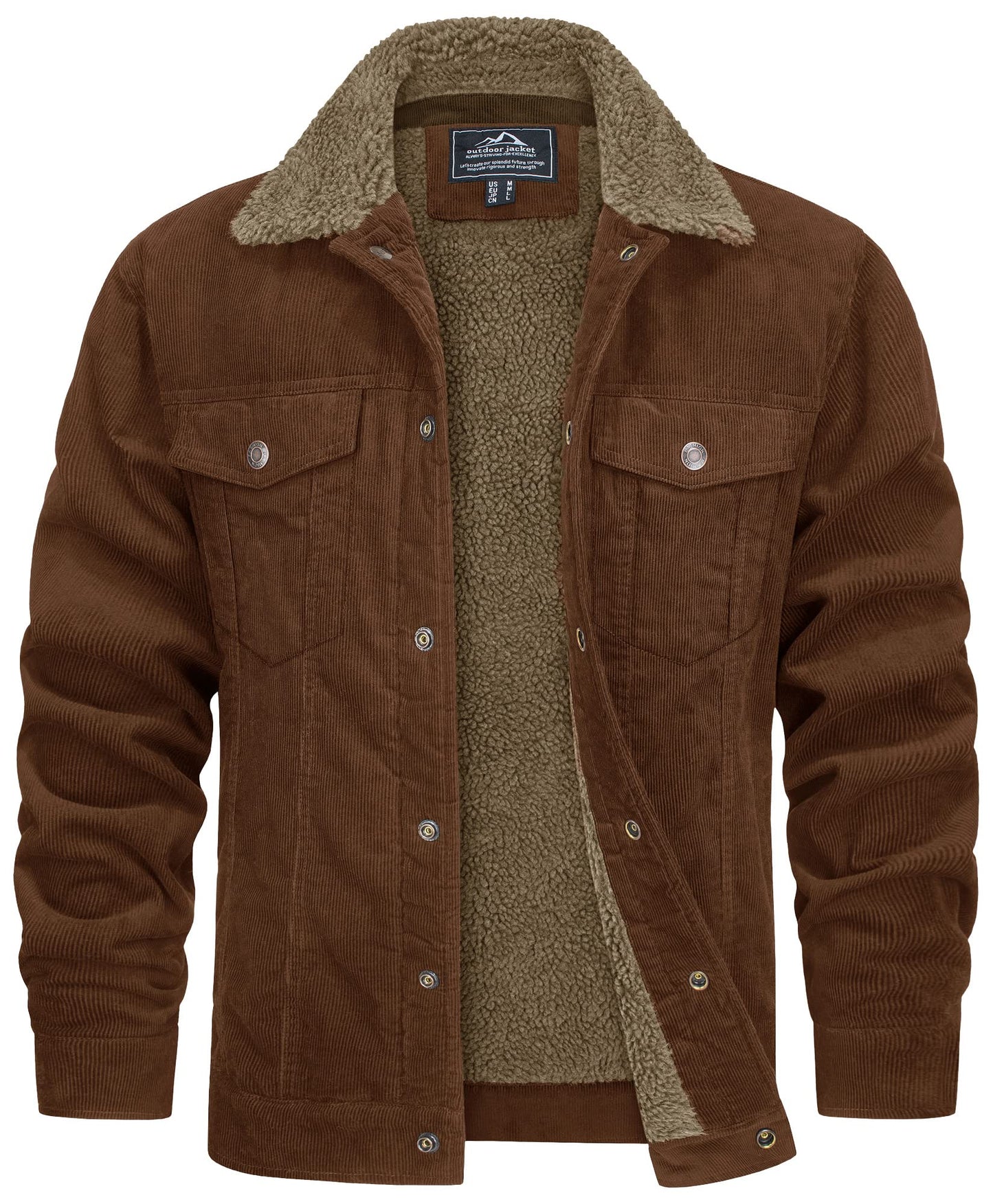Veste pour Homme Style Velours Côtelé Résistante aux Intempéries – Manteau Doublé Teddy