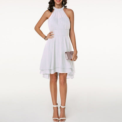 Robe Cocktail Élégante Femme – Mini Plissée En Chiffon Sans Manches
