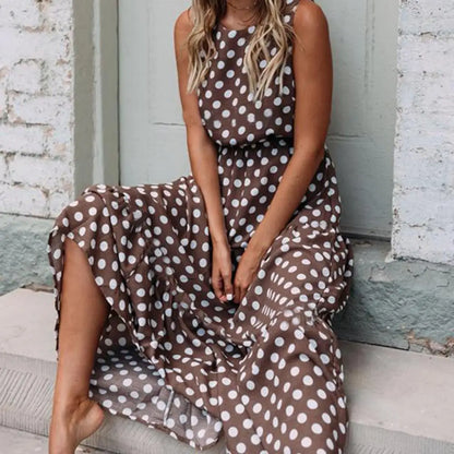 Robe Longue Femme Sans Manches à Pois Coupe Décontractée