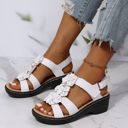 Sandales Décontractées Florales Orthopédiques Confortables à Petit Talon Plateforme Femme – Chaussures Élégantes d’Été
