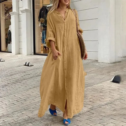 Robe chemise longue Alara bleu marine oversize en lin