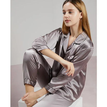 Pyjama satin femme manches longues – Ensemble confortable et élégant pour la nuit