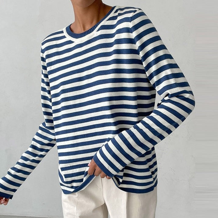 Pull Décontracté Rayé Doux pour Femme – Manches Longues Confortable