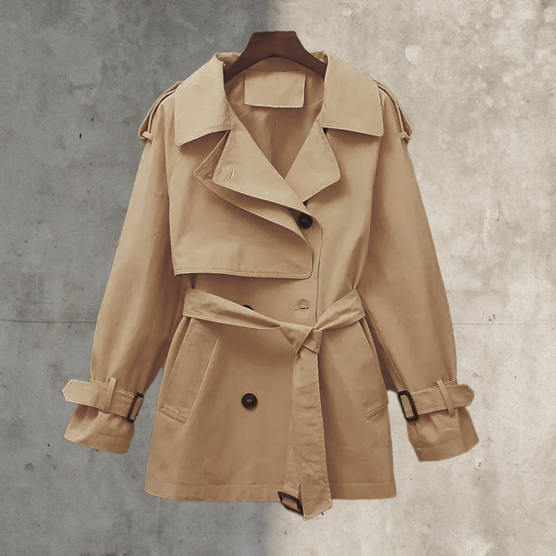Trench cruzado con cinturón para mujer - Elegante y estructurado