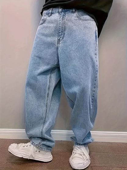 Jean Baggy en Denim pour Homme – Détail Plissé, Coupe Décontractée