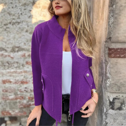 Veste d'Hiver à Col Haut pour Femme – Vêtements d'extérieur Élégant Fermeture Éclair