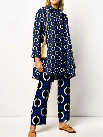 Ensemble deux pièces vintage élégant pour femme – Blouse et pantalon à la mode