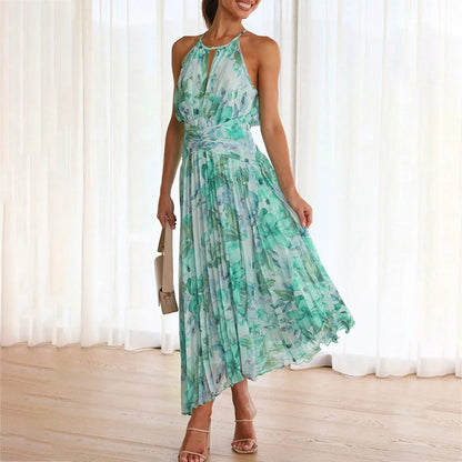 Women's floral maxi dress with halter neck - Bohemian and elegant