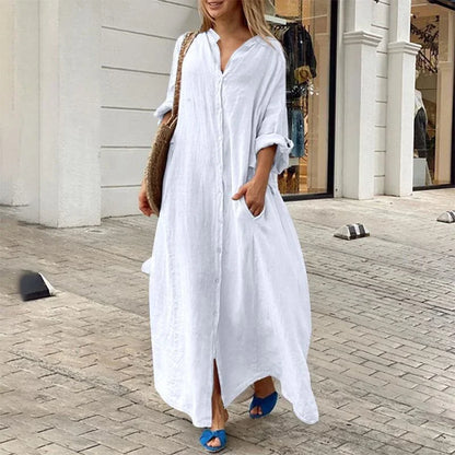 Robe chemise longue Alara bleu marine oversize en lin