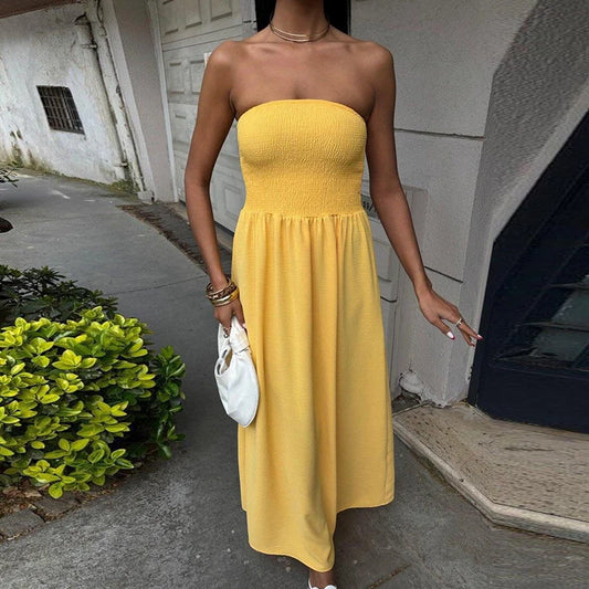 Maxi robe sans bretelles – Coupe fluide avec taille élastique, parfaite pour l’été