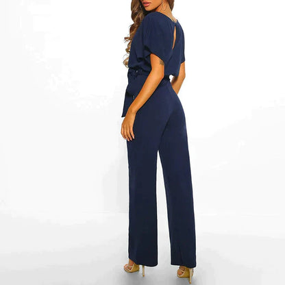 Combinaison élégante ceinturée à manches courtes Jambe large pour femmes – Tenue légère une pièce flatteuse et chic