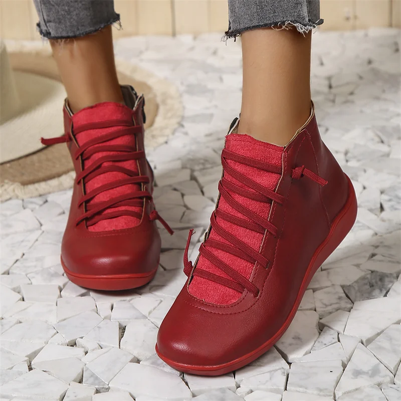 Bottines orthopédiques en cuir imperméables lacées pour femme – Confort quotidien