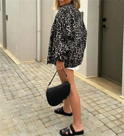 Veste Bomber Femme à Imprimé Léopard