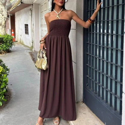 Maxi robe sans bretelles – Coupe fluide avec taille élastique, parfaite pour l’été