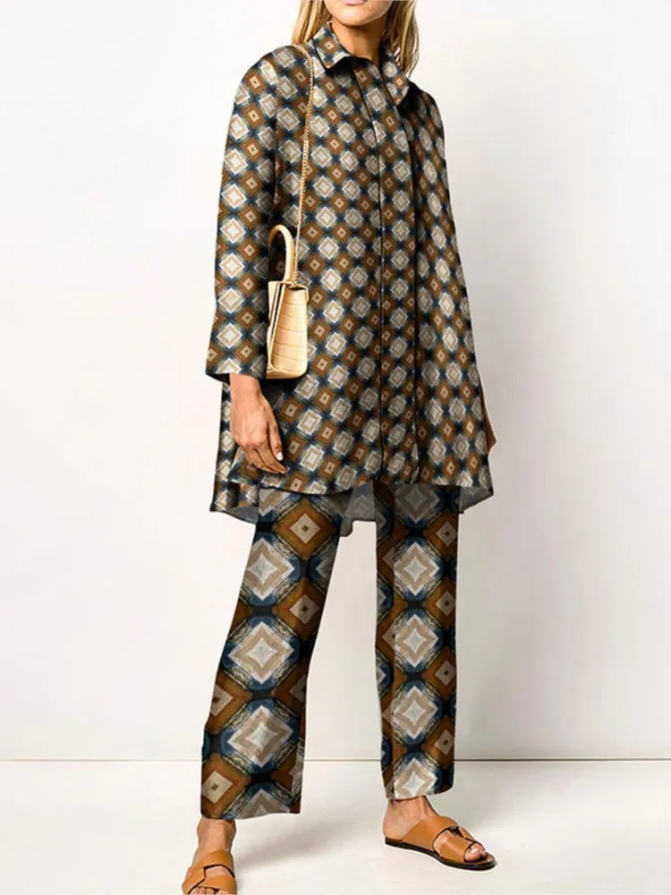 Ensemble deux pièces vintage élégant pour femme – Blouse et pantalon à la mode