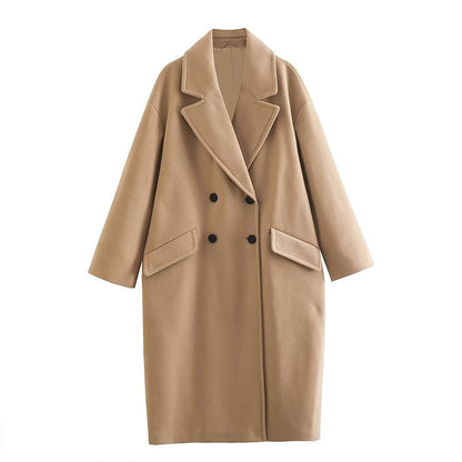 Manteau Long Femme en Laine Premium – Pardessus Long à Double Boutonnage