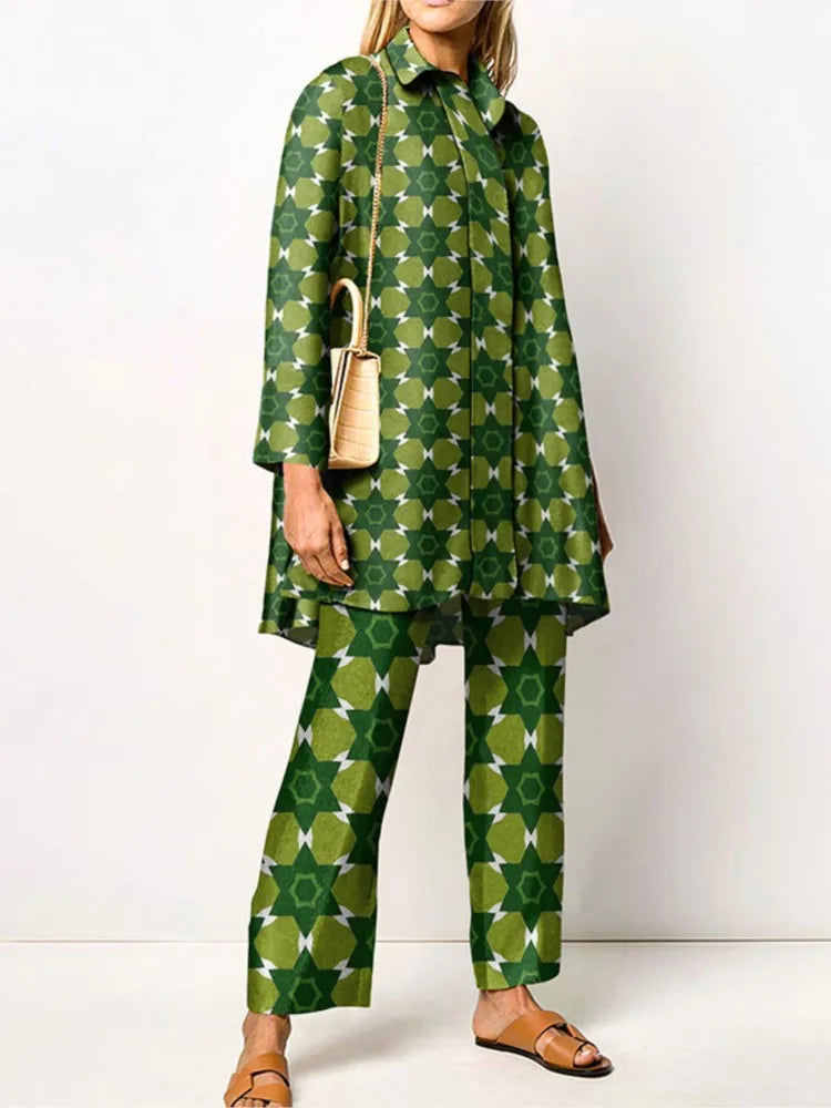 Ensemble deux pièces vintage élégant pour femme – Blouse et pantalon à la mode