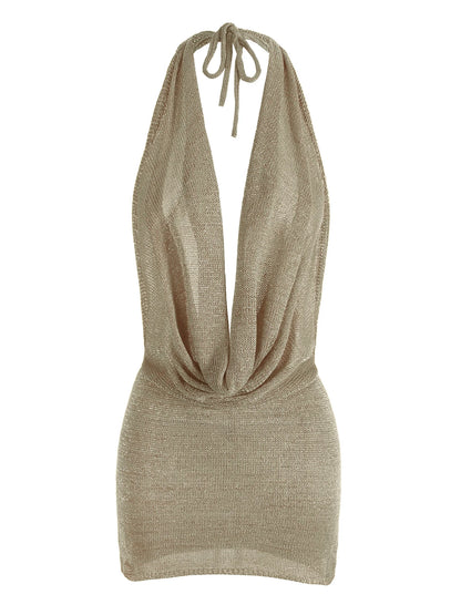 Robe Mini Pailletée Style Drapé à Col en V pour Femme – Dos Nu Look Fête à la Plage