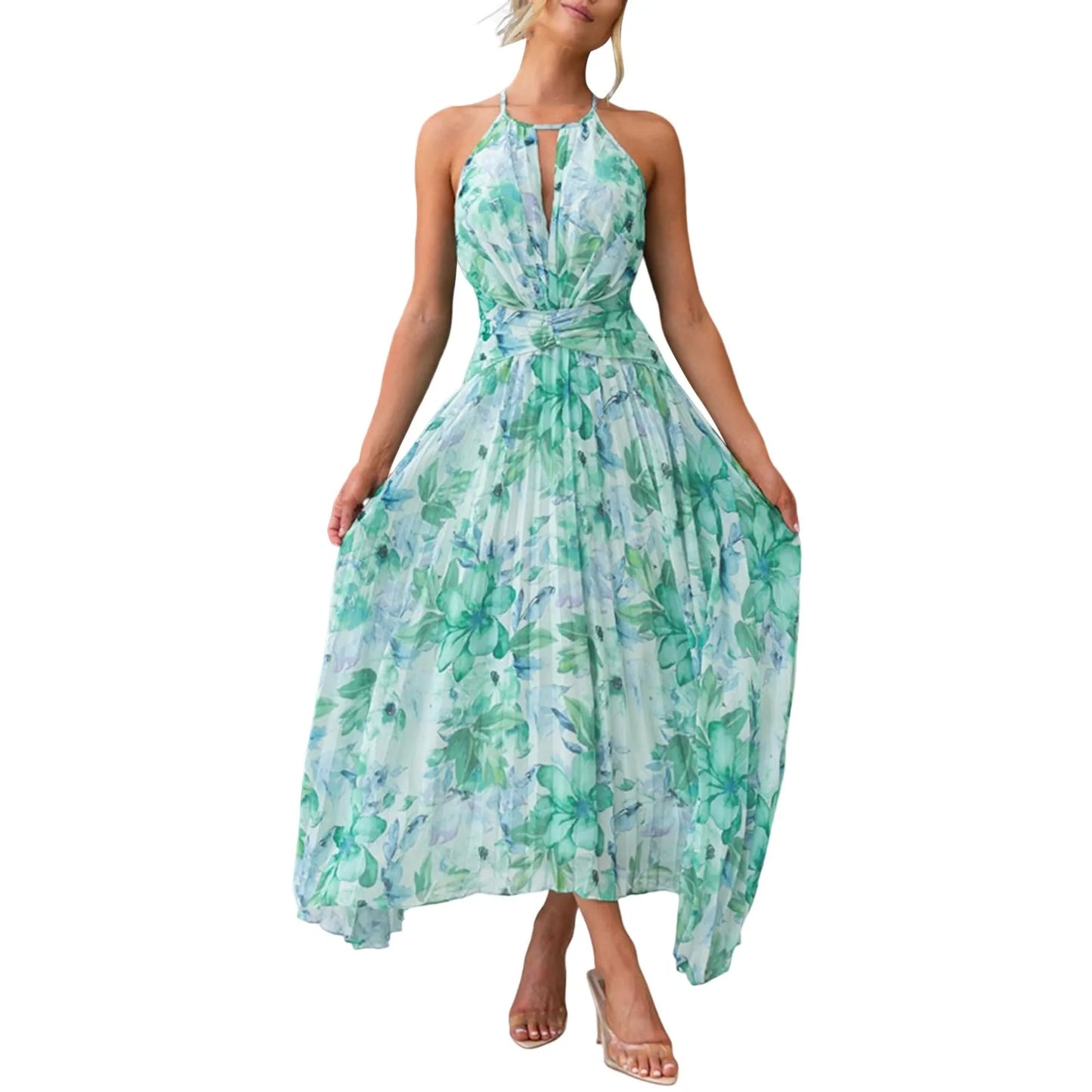Women's floral maxi dress with halter neck - Bohemian and elegant