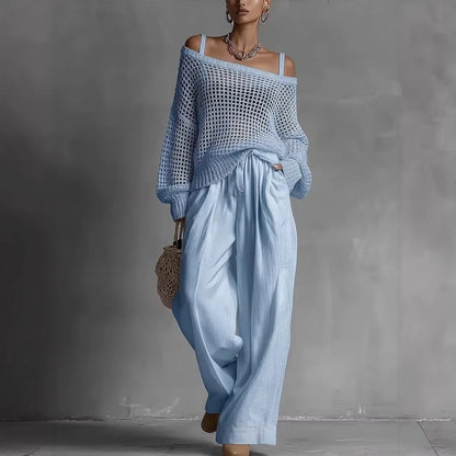 Completo da donna chic a due pezzi, fluido ed elegante