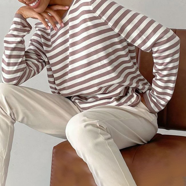 Pull Décontracté Rayé Doux pour Femme – Manches Longues Confortable
