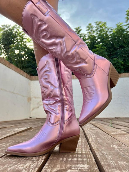 Bottes Cowboy Métalliques Élégantes Femme - Confort et Style - Bottes Noires Disponibles