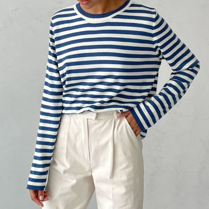 Pull Décontracté Rayé Doux pour Femme – Manches Longues Confortable