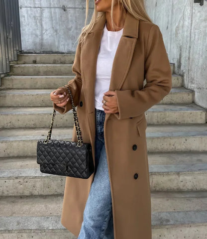 Manteau en laine à double boutonnage pour femme