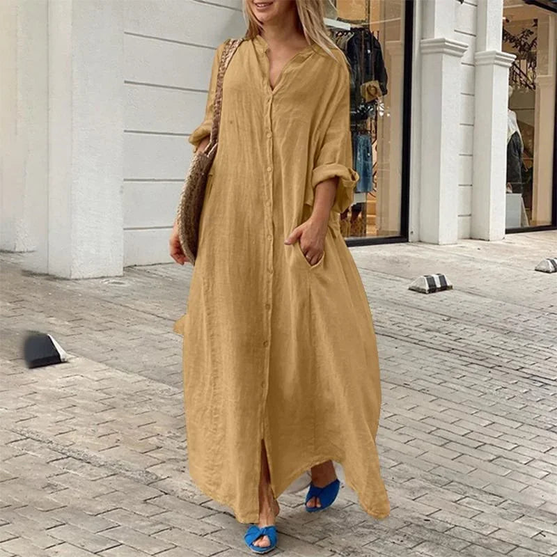 Robe chemise longue Alara bleu marine oversize en lin
