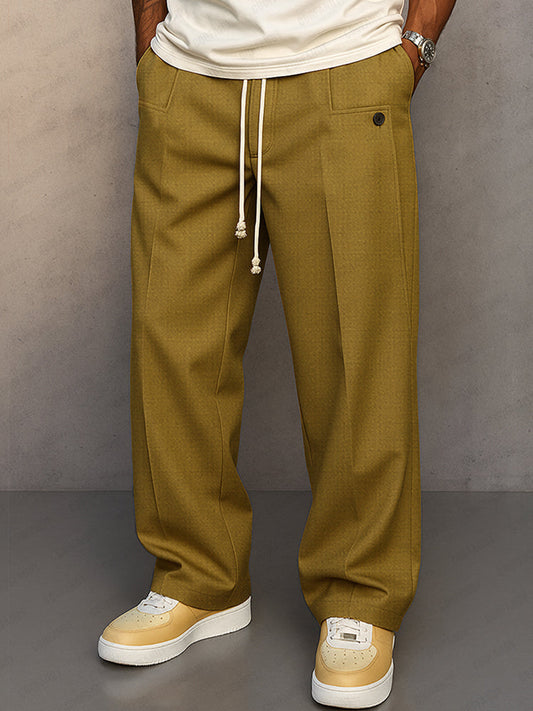 Men's Cotton Blend Pants with Elastic Waist and Drawstring – Casual Wide Style Pants
