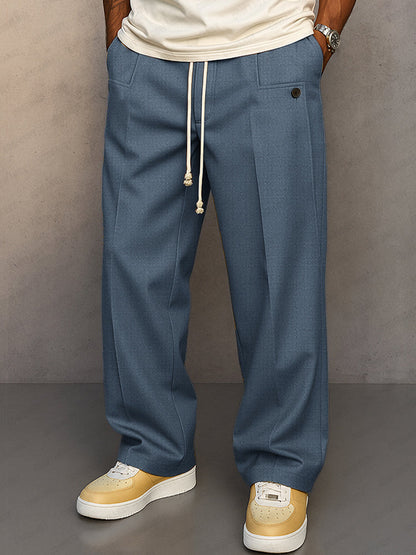 Pantalon Homme Mélange Coton à Taille Élastique avec Cordon – Pantalon Décontracté Style Large