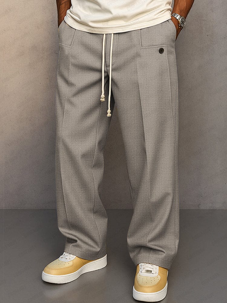 Men's Cotton Pants Relaxed Fit – Wide Plain Leg with Drawstring