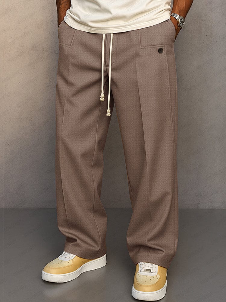 Men's Cotton Pants Relaxed Fit – Wide Plain Leg with Drawstring