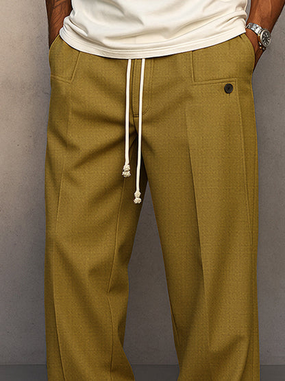 Pantalon Homme Mélange Coton à Taille Élastique avec Cordon – Pantalon Décontracté Style Large