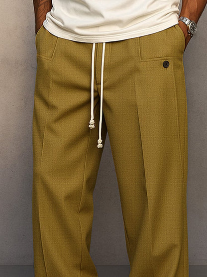 Men's Cotton Pants Relaxed Fit – Wide Plain Leg with Drawstring