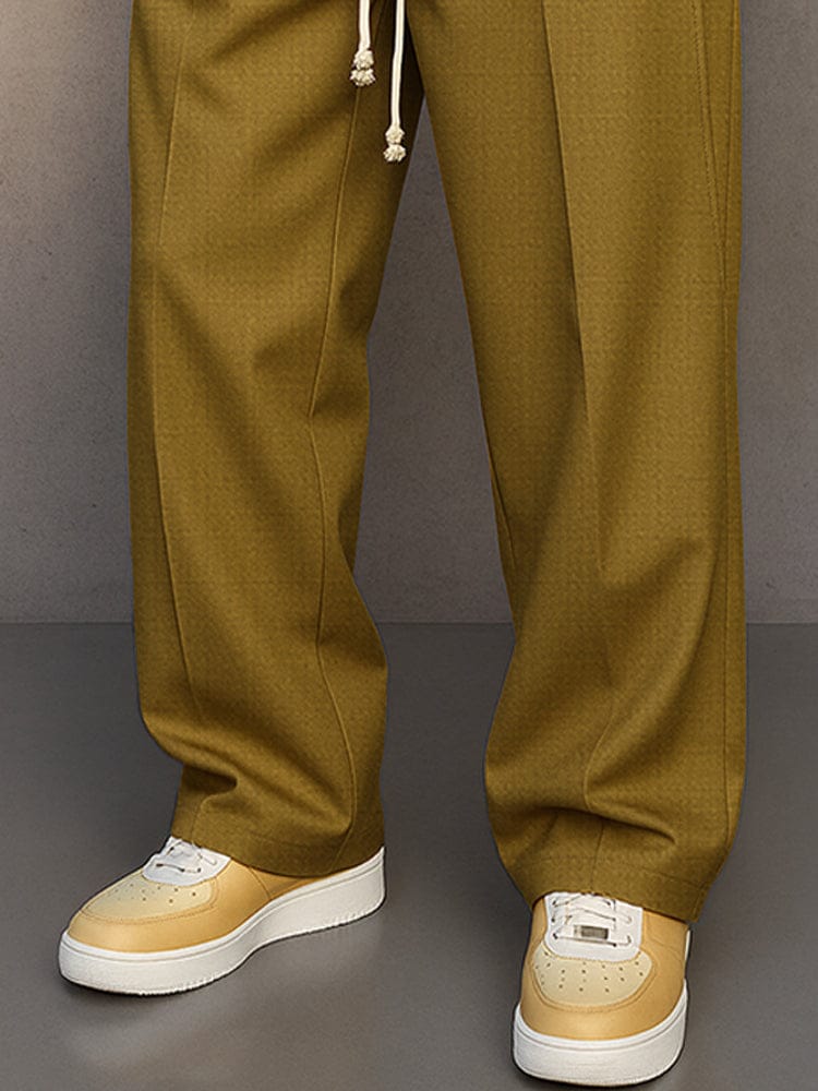 Men's Cotton Pants Relaxed Fit – Wide Plain Leg with Drawstring