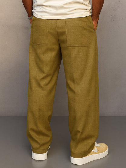 Pantalon Homme Mélange Coton à Taille Élastique avec Cordon – Pantalon Décontracté Style Large