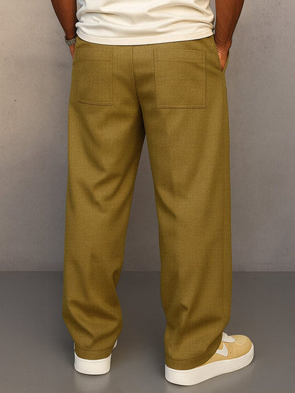Men's Cotton Pants Relaxed Fit – Wide Plain Leg with Drawstring