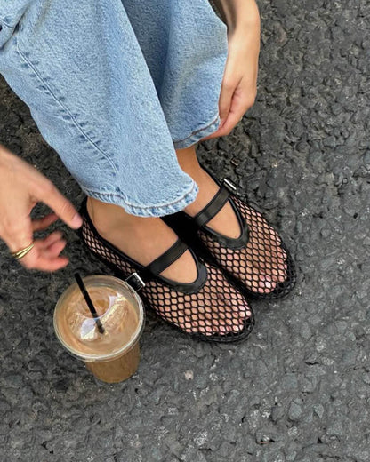 Women's breathable mesh ballerinas with leather-effect details - Elegant and lightweight