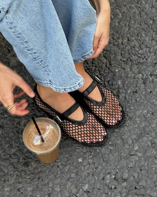 Ballerine donna in mesh traspirante con dettagli effetto pelle - Eleganti e leggere