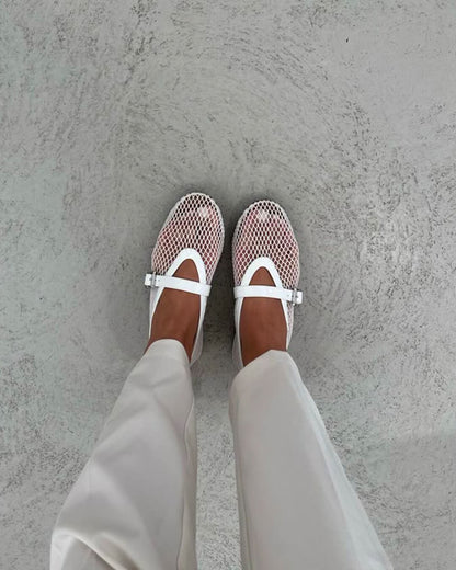 Women's breathable mesh ballerinas with leather-effect details - Elegant and lightweight