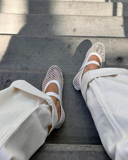 Women's breathable mesh ballerinas with leather-effect details - Elegant and lightweight