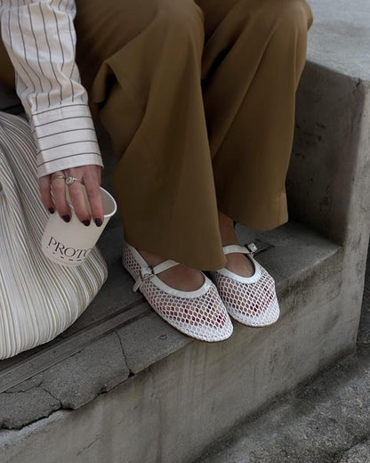 Women's breathable mesh ballerinas with leather-effect details - Elegant and lightweight