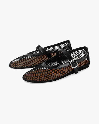 Women's breathable mesh ballerinas with leather-effect details - Elegant and lightweight