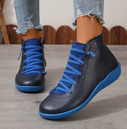 Laced waterproof leather orthopedic ankle boots for women – Daily comfort