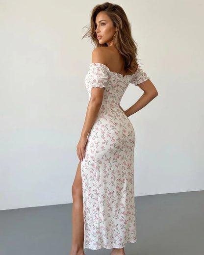 Robe maxi fleurie femme epaules denudees - Romantique et elegante