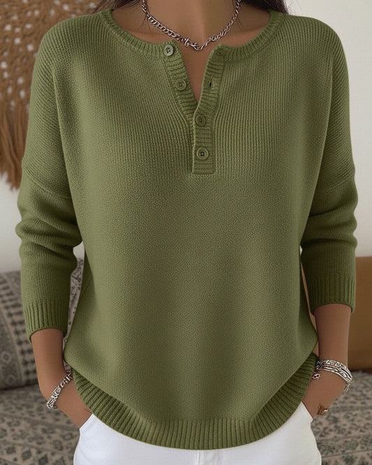 Pull femme Henley boutonne - Doux et decontracte