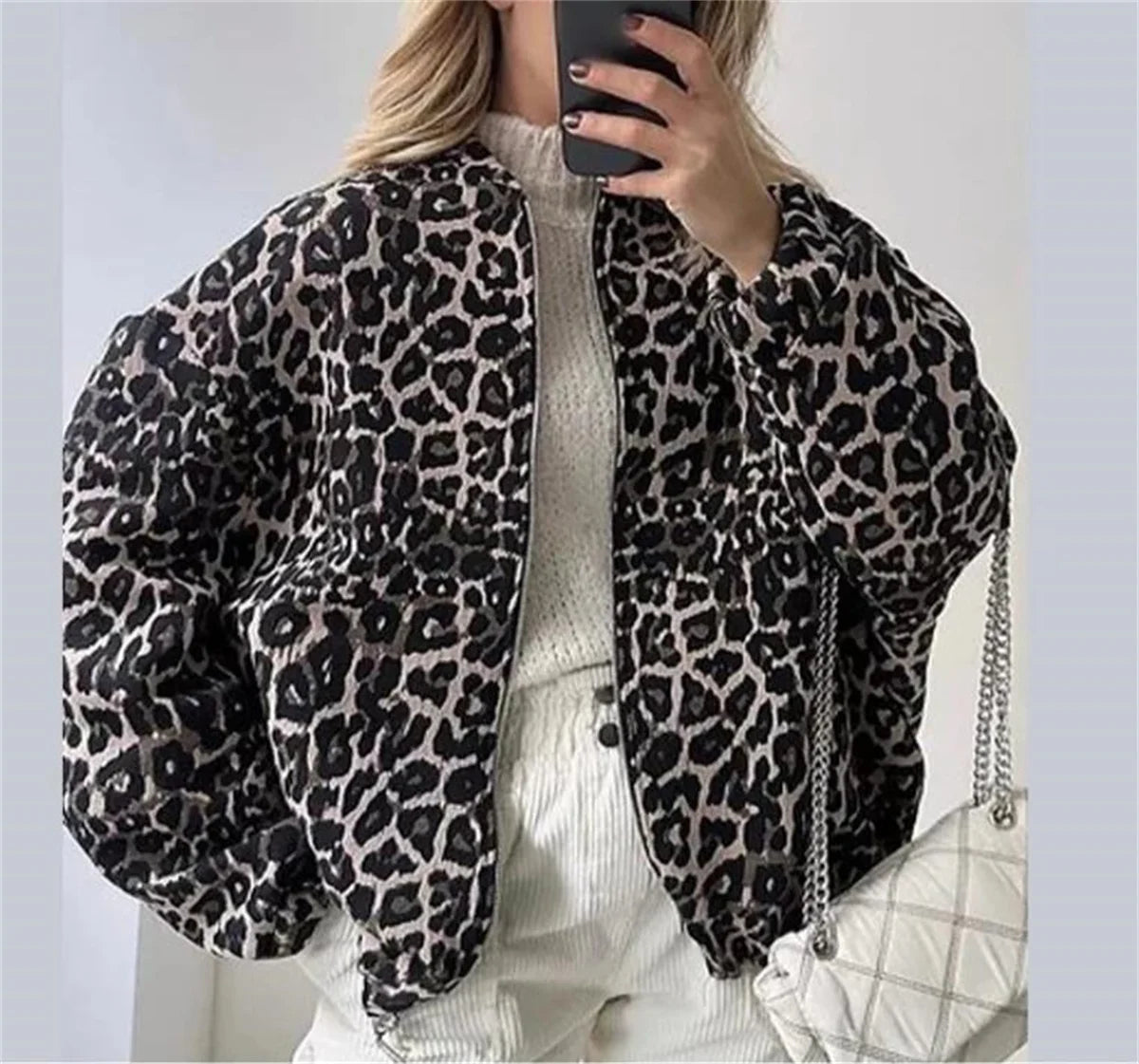 Veste Bomber Femme à Imprimé Léopard