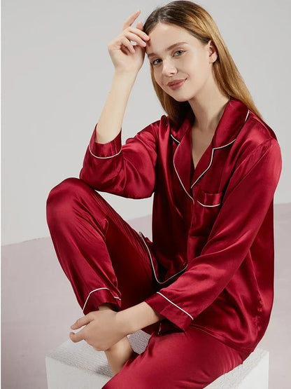 Pyjama satin femme manches longues – Ensemble confortable et élégant pour la nuit