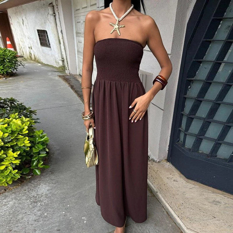 Maxi robe sans bretelles – Coupe fluide avec taille élastique, parfaite pour l’été